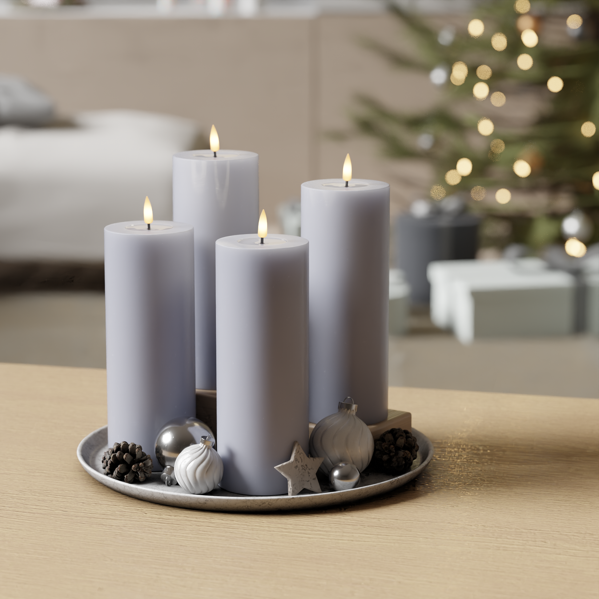 Verblasst Blaue Blockkerzen, Packung 4 x 7,5 x 20 cm