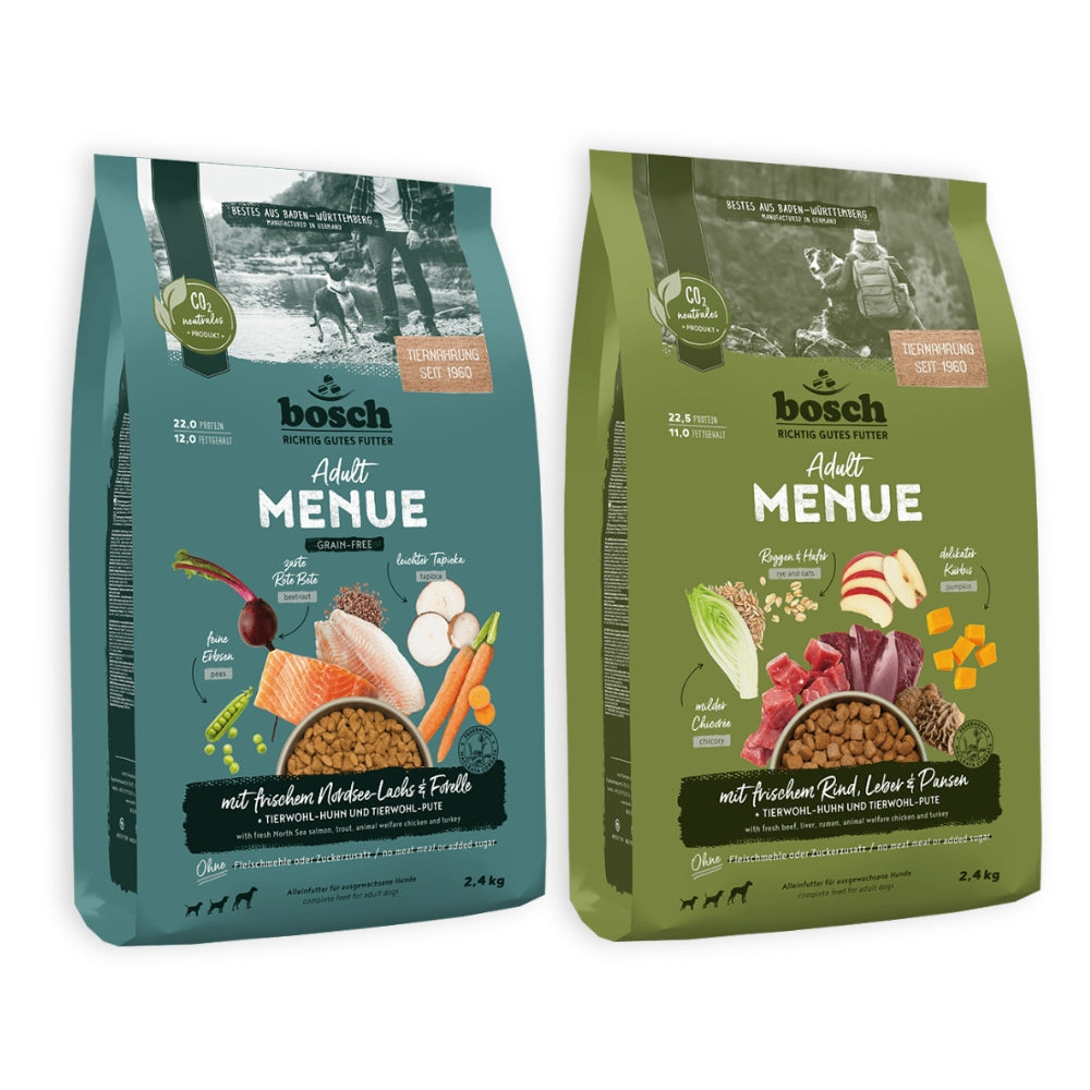 Bosch MENUE Adult Rind + Nordsee-Lachs (2 x 2,4kg Probierpaket)