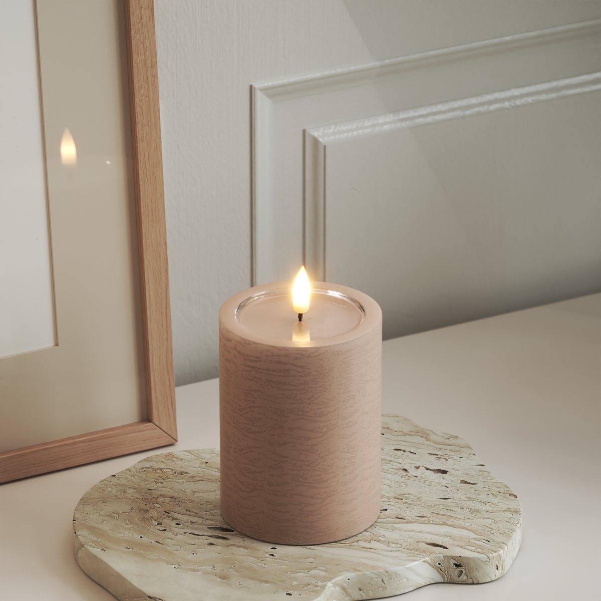 Einzigartig LED Blockkerzen D 7,5 x 10 cm Rosa