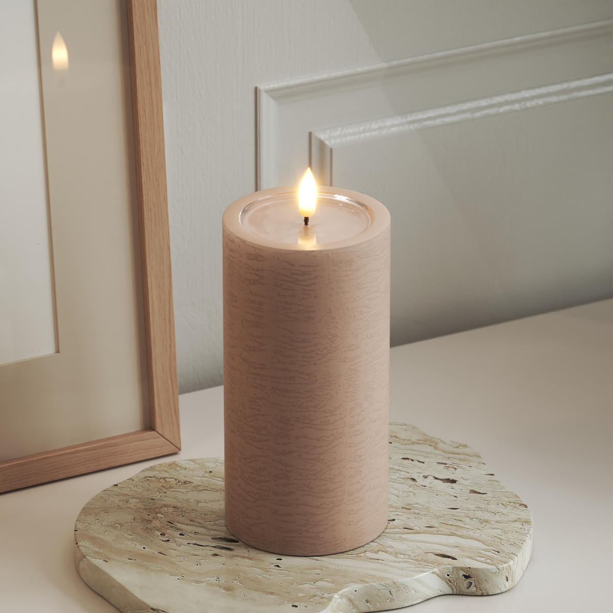 Einzigartig LED Blockkerzen D 7,5 x 15 cm Rosa