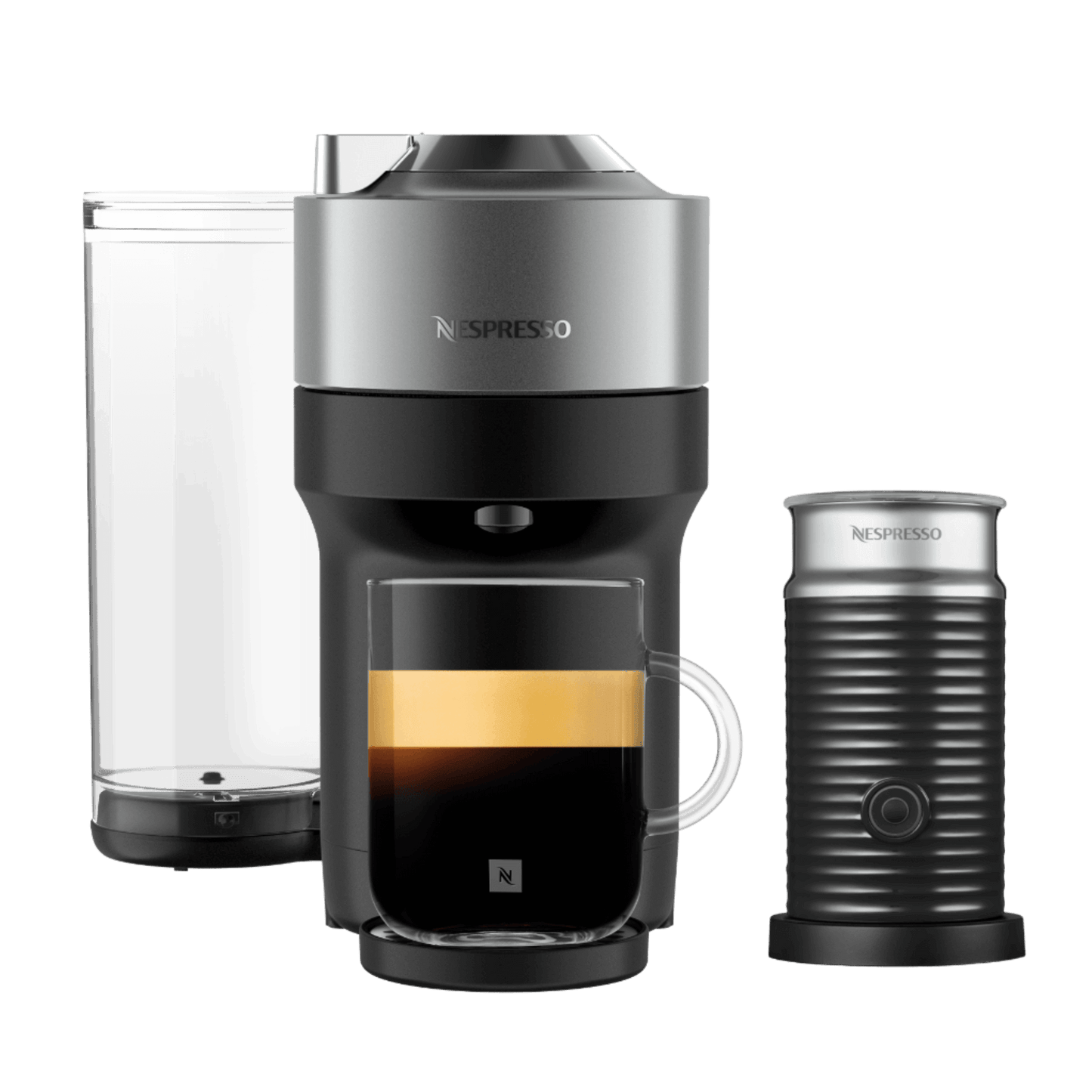 Nespresso VERTUO Pop+ Titan & Aeroccino3 schwarz Vertuo Kaffeemaschine