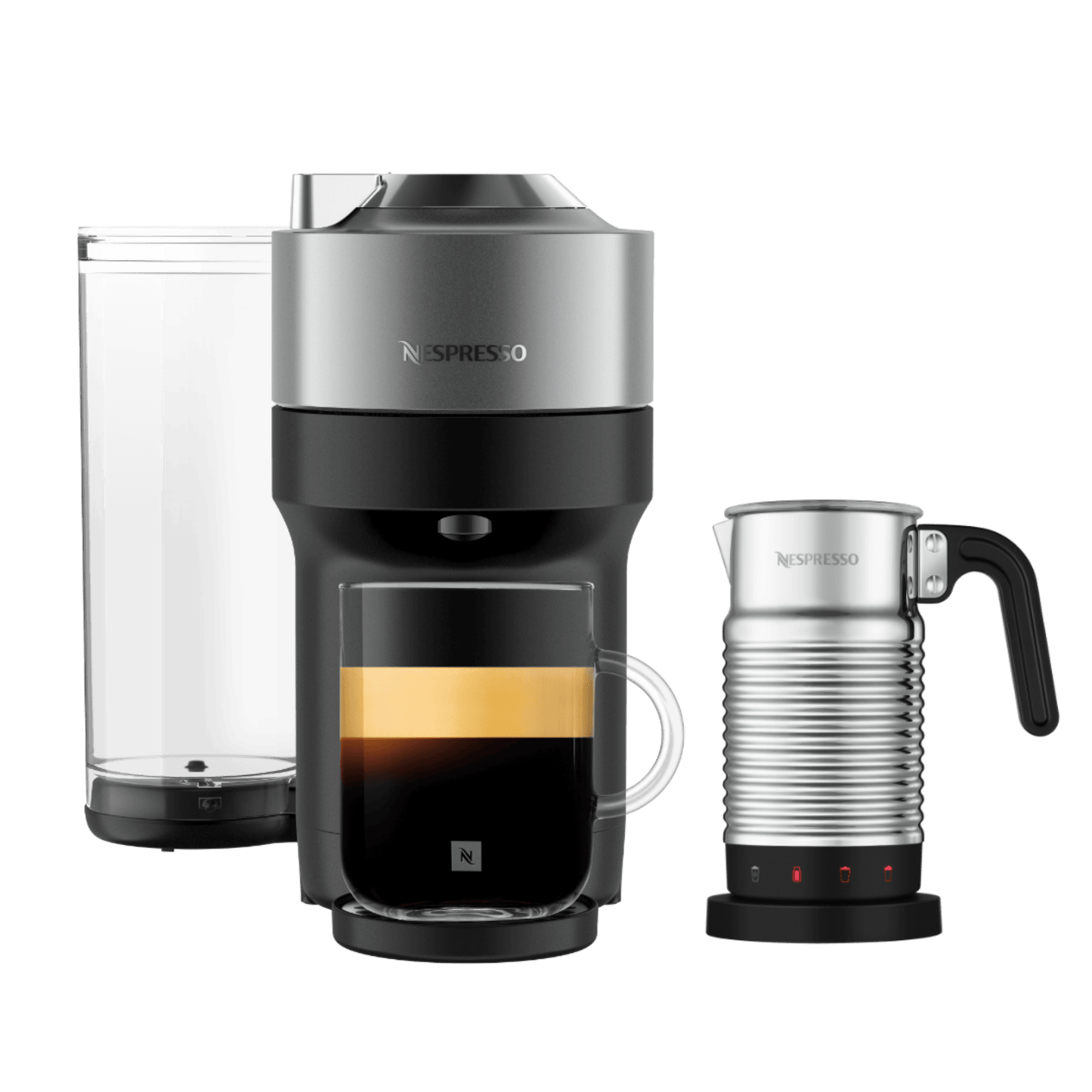 Nespresso VERTUO Pop+ Titan & Aeroccino4 Vertuo Kaffeemaschine