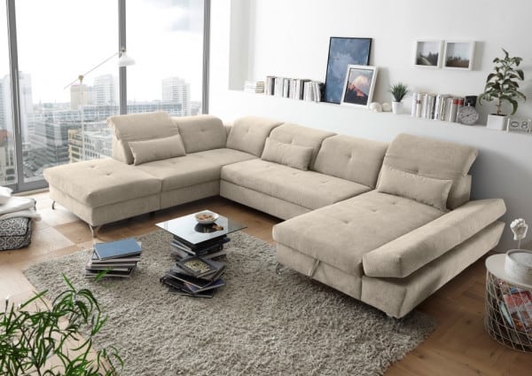 Wohnlandschaft Melfi von Ed Exciting Design – Modernes U-Form Sofa mit Schlaffunktion und Bettkasten