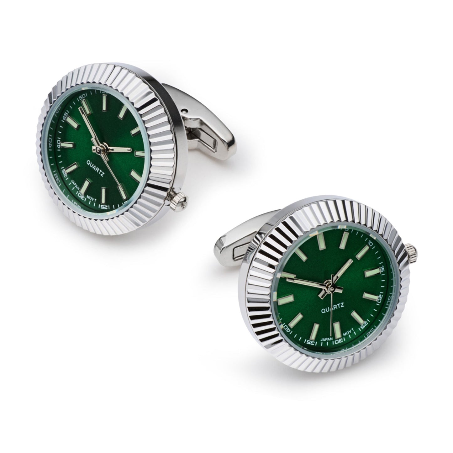 Working Watch Cufflinks In Silver and Green