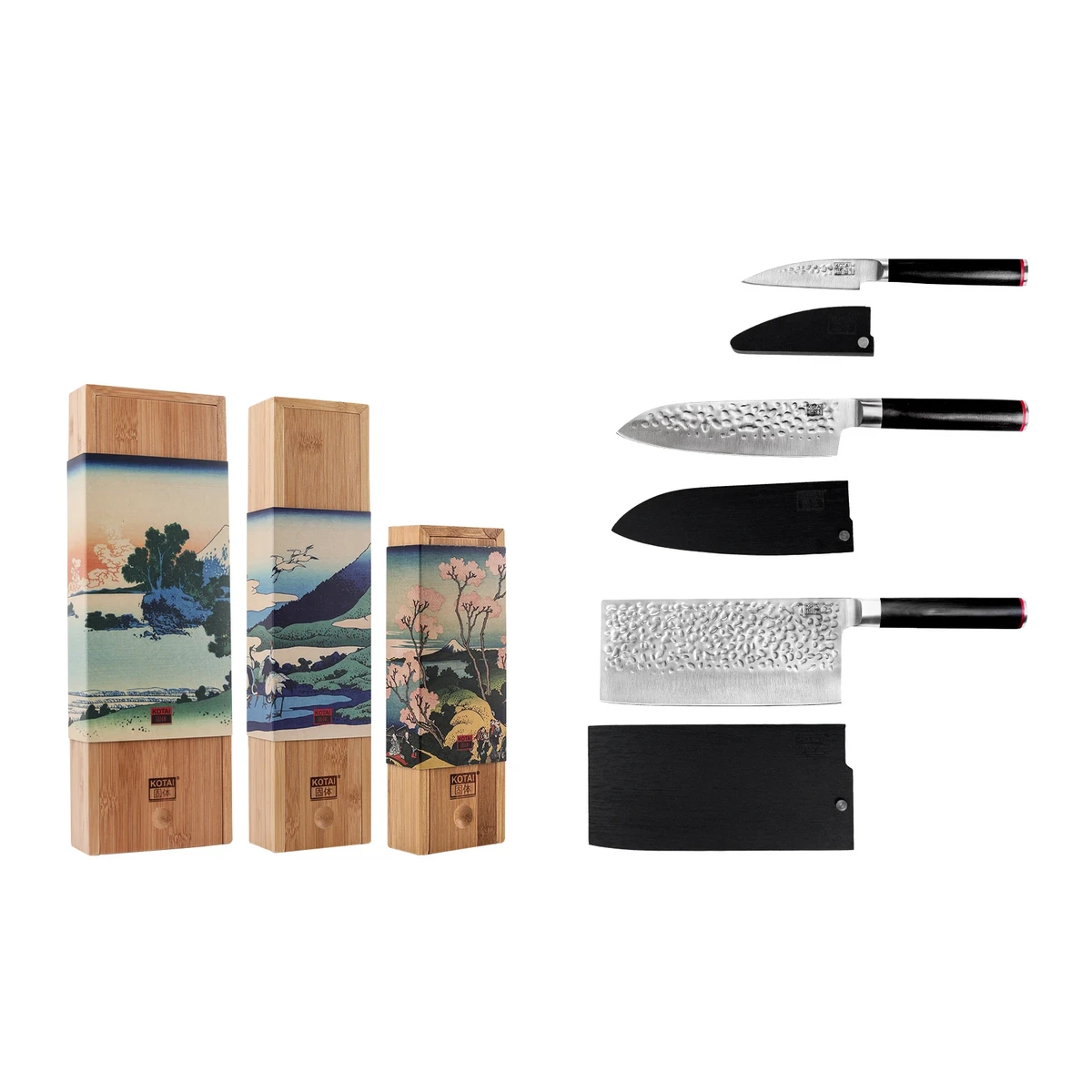 Das asiatische Set: 3 Messer (Schälmesser + Santoku + Hackbeil)