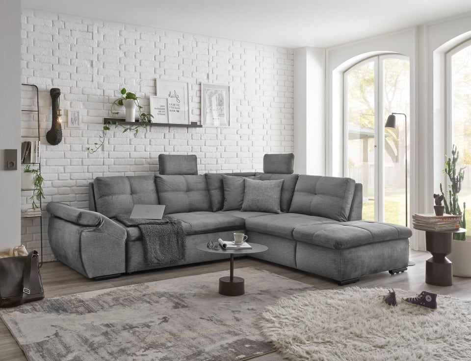 Alija Luxus-Schlafsofa mit verstellbarer Armlehne und Nosagfederung in Samtoptik – Wählbar in Silver, Grey oder Black