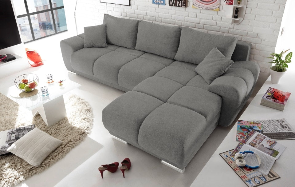 Ed Exciting Design Sofa Anton mit Schlaffunktion & Bettkasten in verschiedenen Farben erhältlich Luxus-Webstoff Flachgewebe beidseitig montierbar