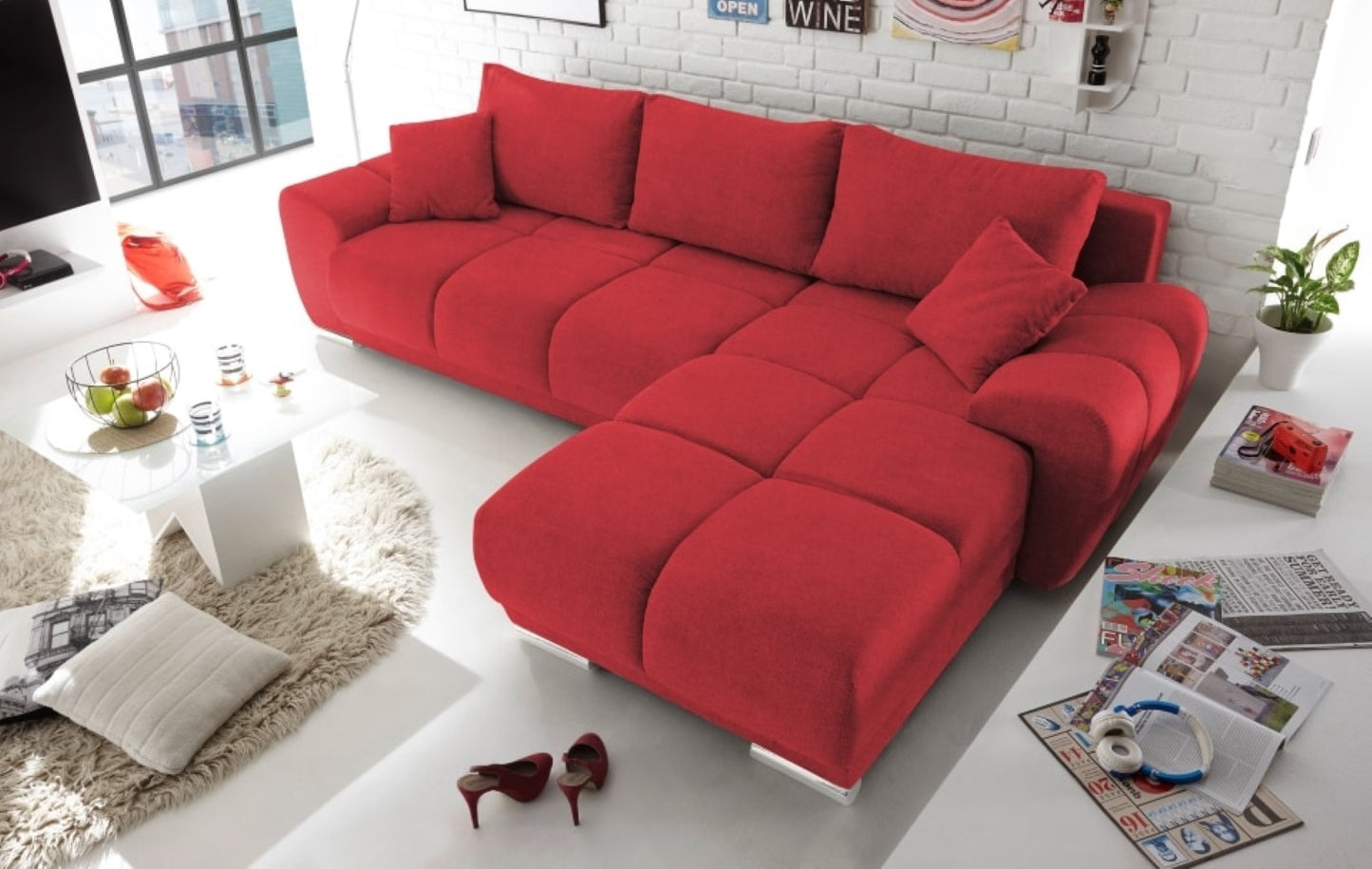 Ed Exciting Design Sofa Anton mit Schlaffunktion & Bettkasten in verschiedenen Farben erhältlich Luxus-Webstoff Flachgewebe beidseitig montierbar