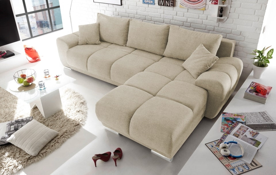 Ed Exciting Design Sofa Anton mit Schlaffunktion & Bettkasten in verschiedenen Farben erhältlich Luxus-Webstoff Flachgewebe beidseitig montierbar