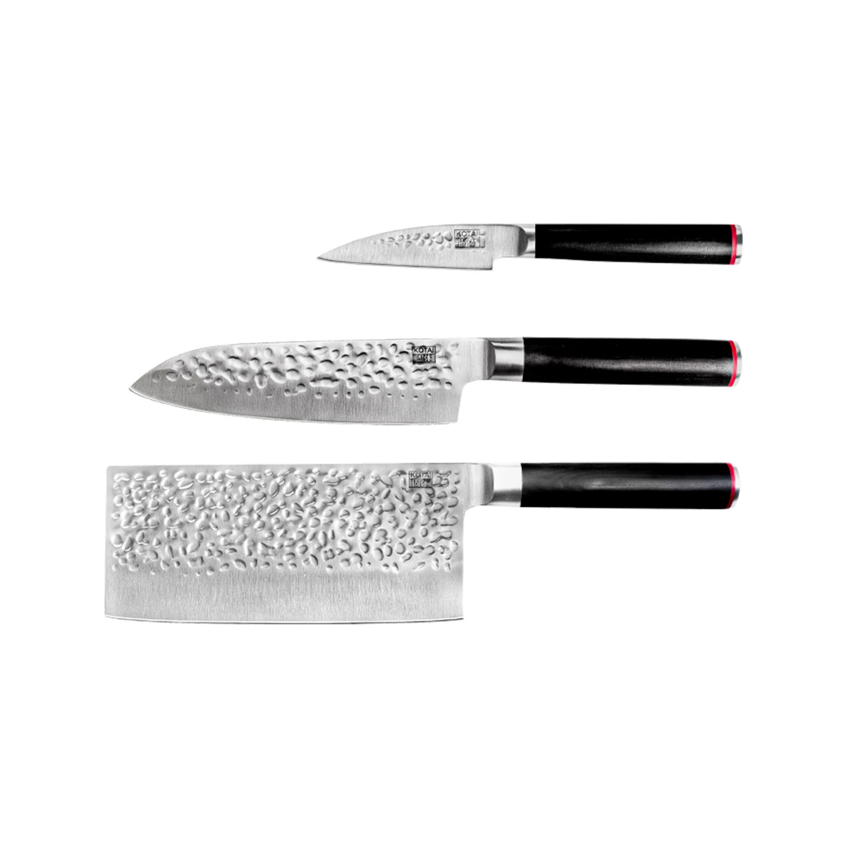 Das asiatische Set: 3 Messer (Schälmesser + Santoku + Hackbeil)