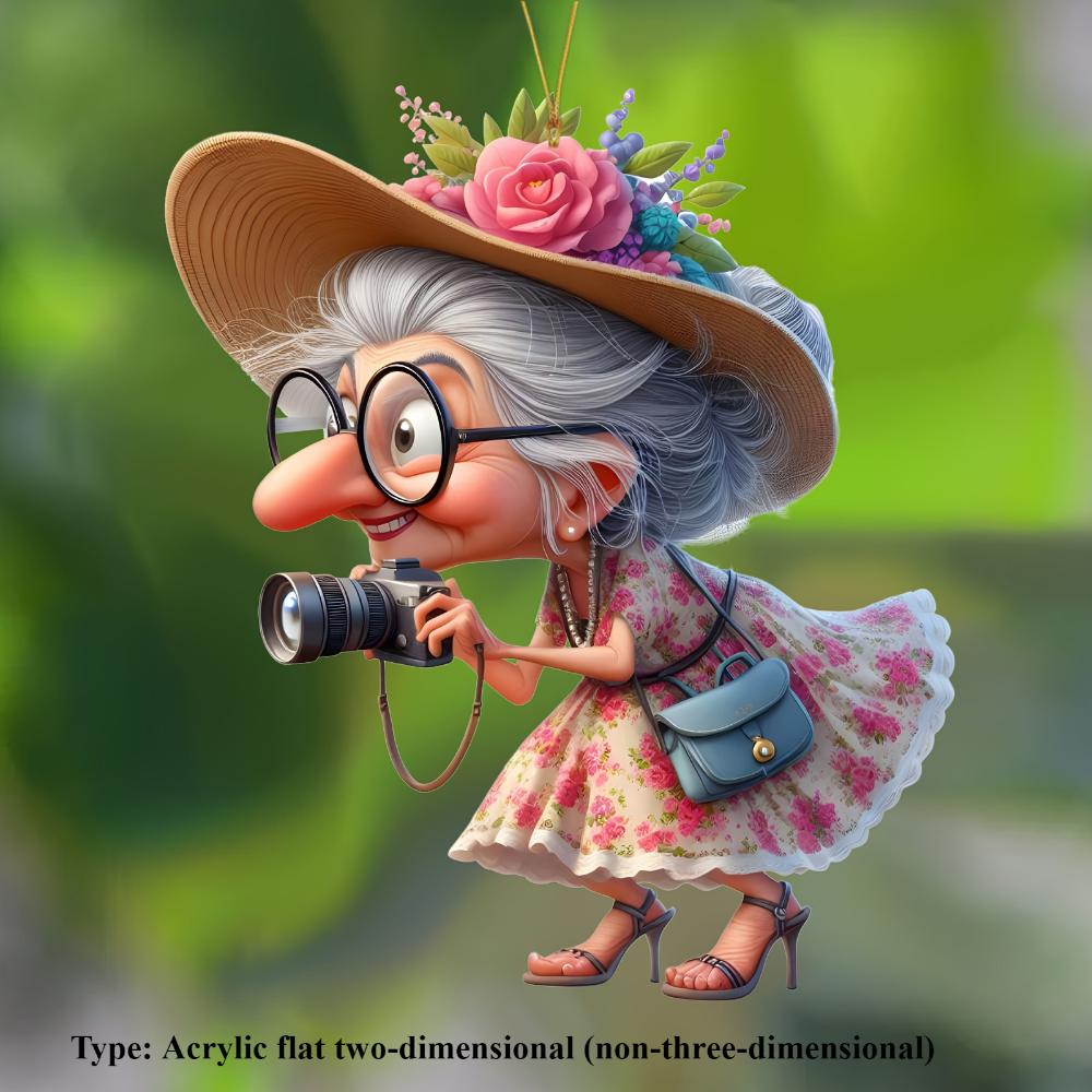 Bezaubernde Oma-Kollektion: Flacher 2D-Fotoanhänger aus Acryl – Mehrzweck-Anhänger für die Heimdekoration, Autoanhänger, Rucksackanhänger, Schlüsselanhänger Photography grandma