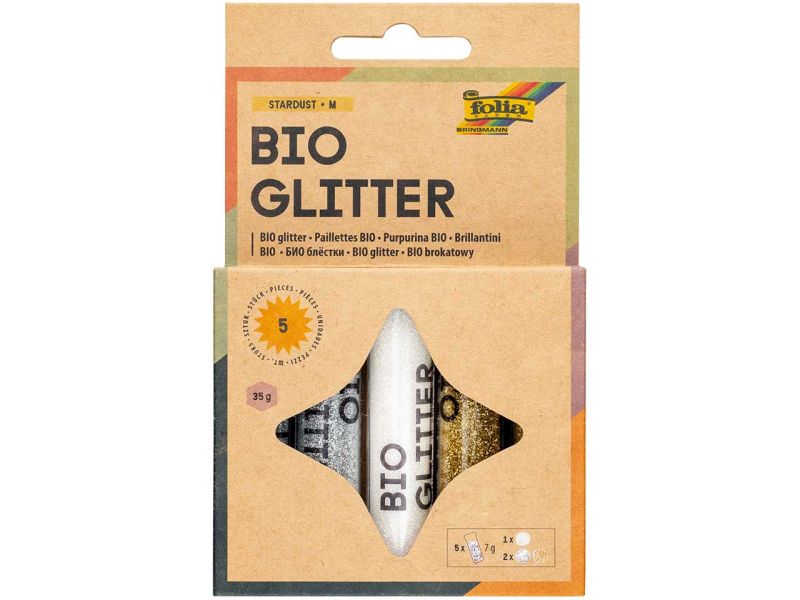 Folia - BIO Glitter Mix »Stardust« 5 Tuben, farbig sortiert