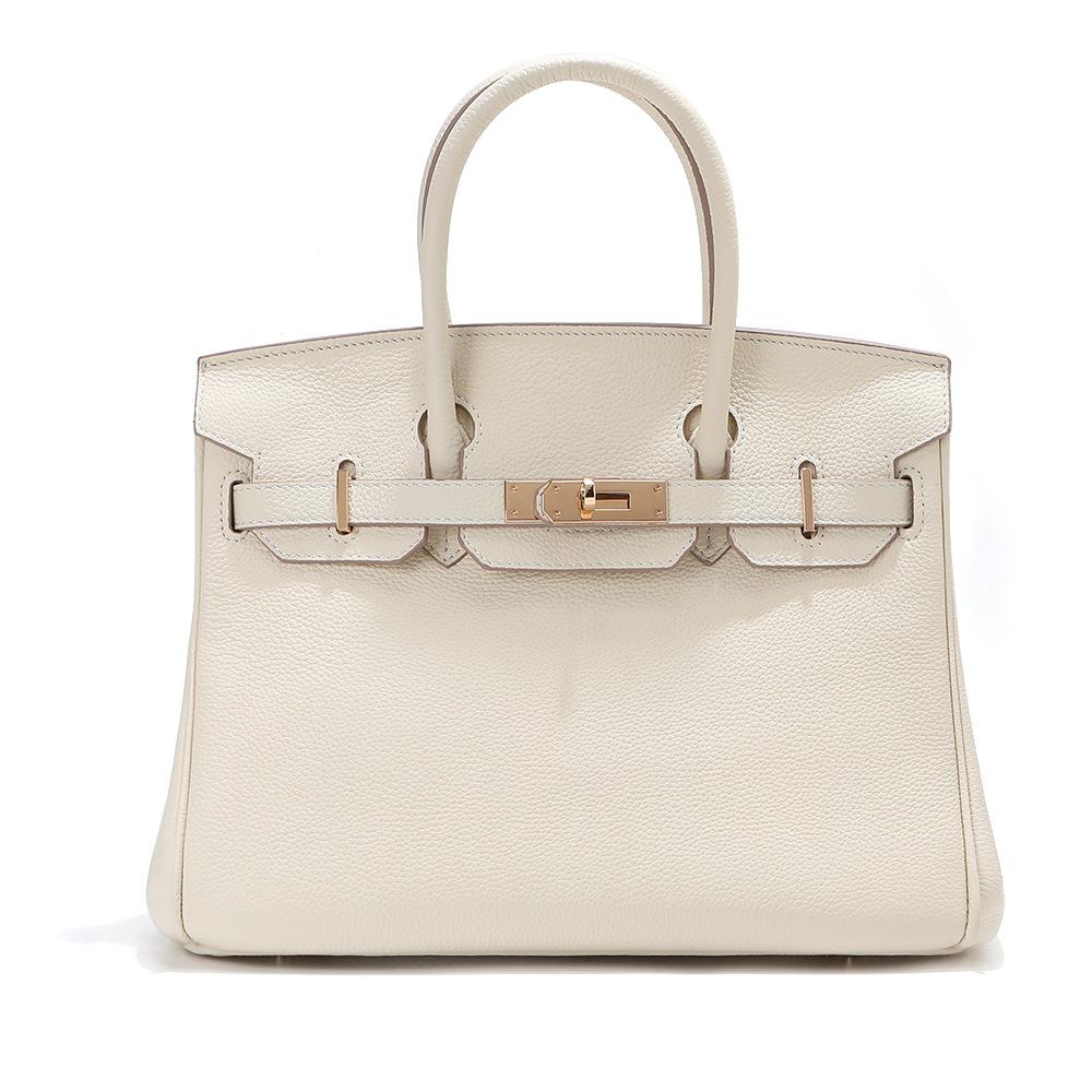 Kopfschicht-Rindsleder-Platin-Tasche, echtes Leder, Damentasche, große Kapazität, Handtasche, Damen, High-End-Sense, Pendler-Schultertasche 30CM weiß
