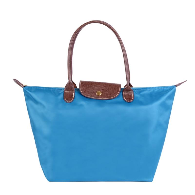 Neue Nylon Strand Tote Tasche Mode Frauen Handtasche Tote Oxford Schulter Taschen Weibliche Wasserdichte Knödel Falten Einkaufstasche 2024 L see-blaue