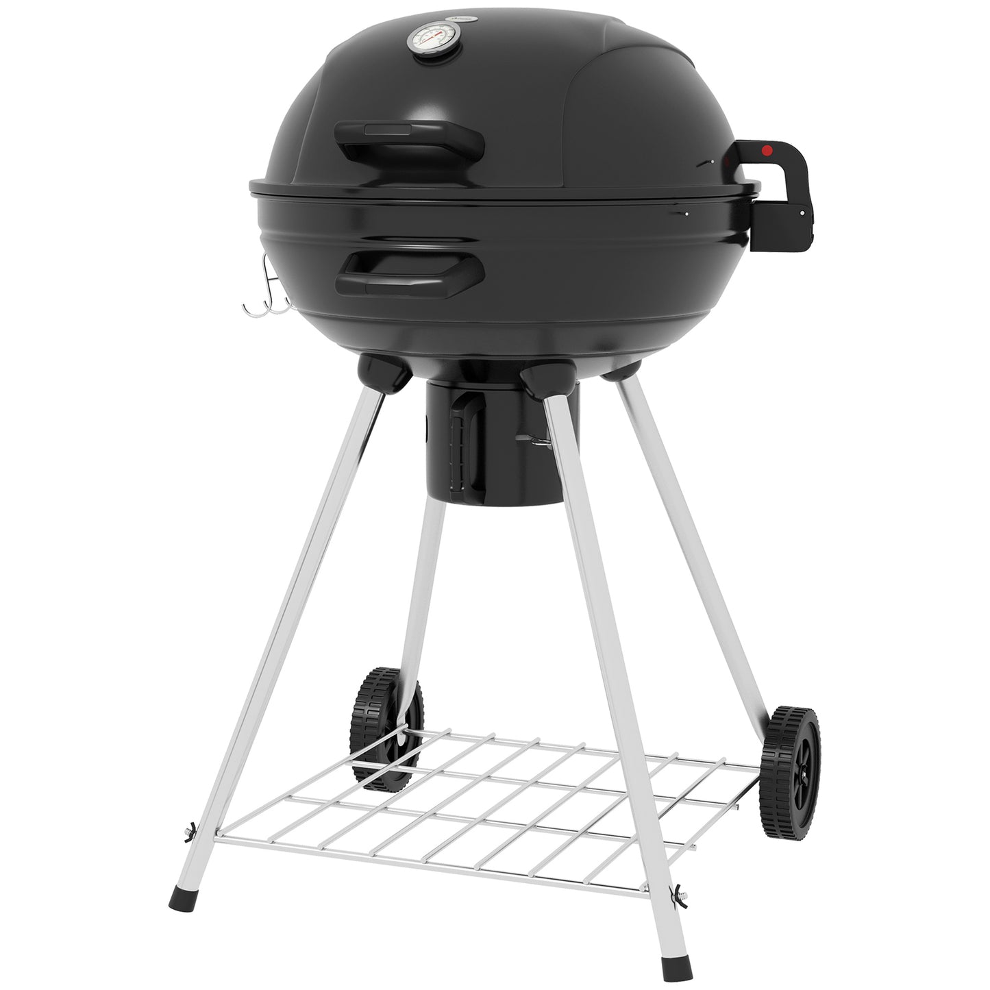 Outsunny Holzkohlegrill BBQ Campinggrill mit Grillrost, Rädern, Ablage, Aschefänger & integriertem Thermometer aus Metall Aosom.de