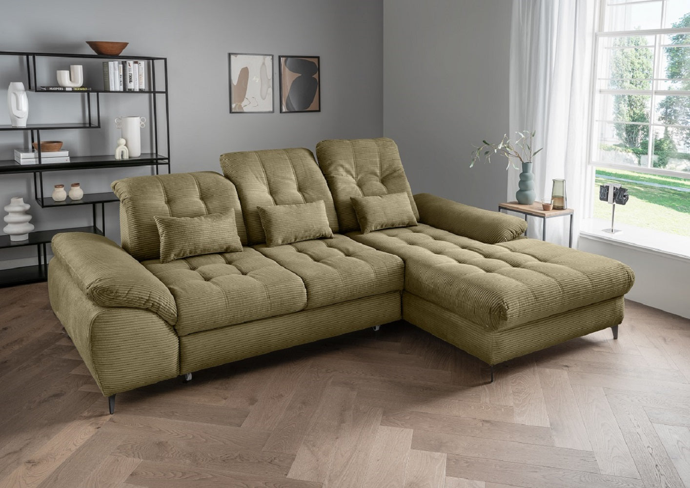 Das Ecksofa Modell Delphino in Cord - Schlaffunktion und Bettkasten inklusive