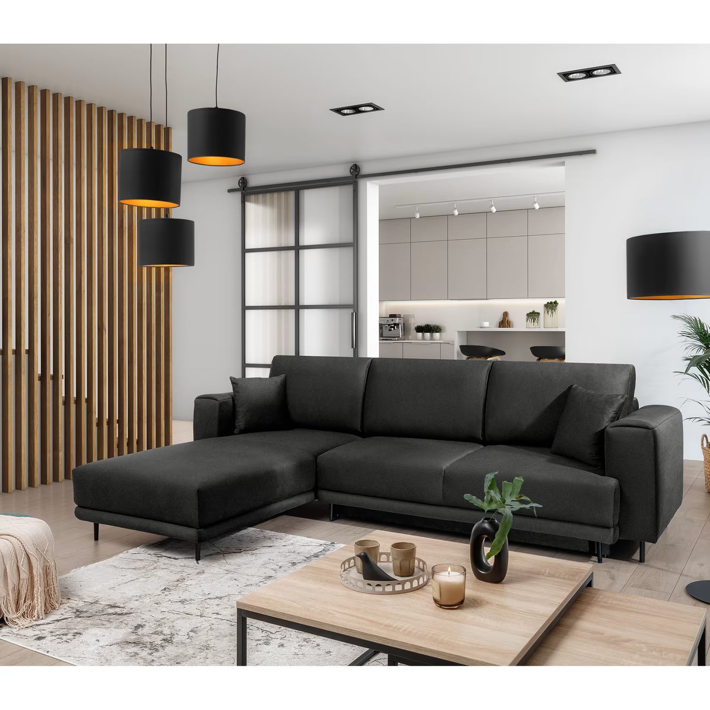 Ecksofa Baria – Schlaffunktion, Stauraum und pflegeleichter Stoff