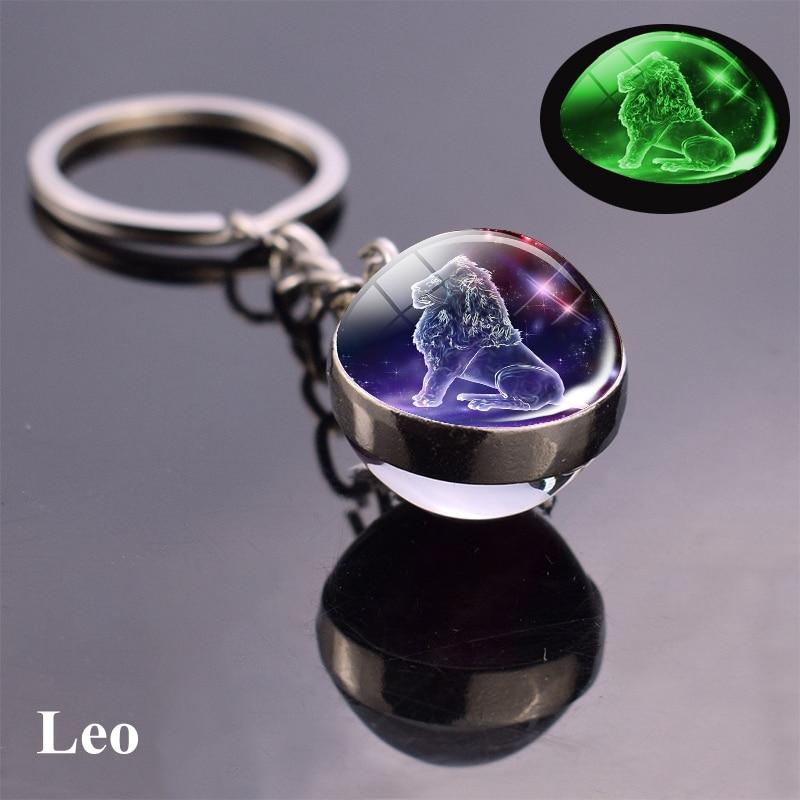 12 Konstellation Leuchtender Schlüsselanhänger Glaskugel Anhänger Sternzeichen Schlüsselanhänger Schlüsselanhänger Halter Männer Frauen Geburtstagsgeschenk Leo blau