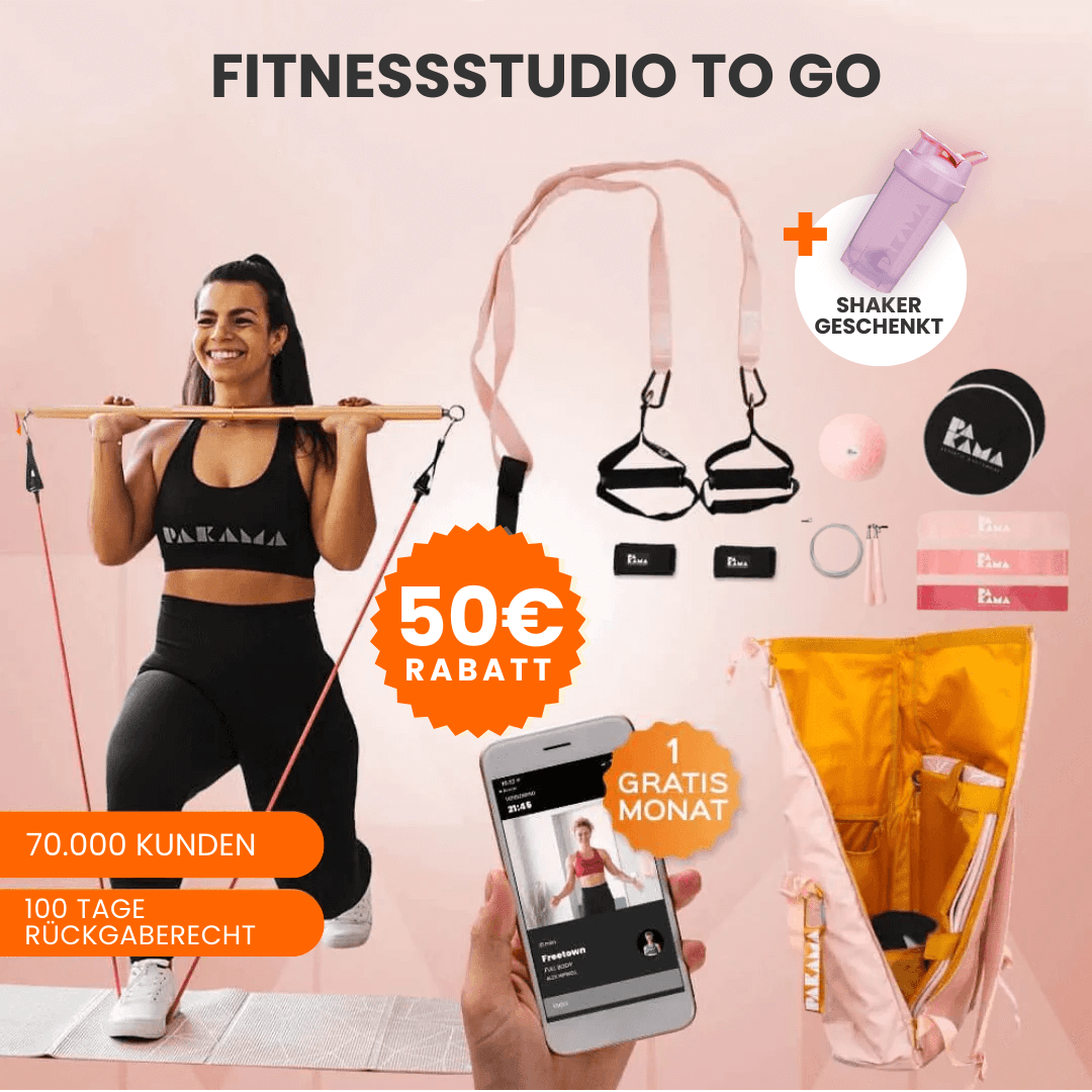 Fitnessstudio to Go (inkl. App) + Shaker - Alle Tools + Bag / PARIS Pink