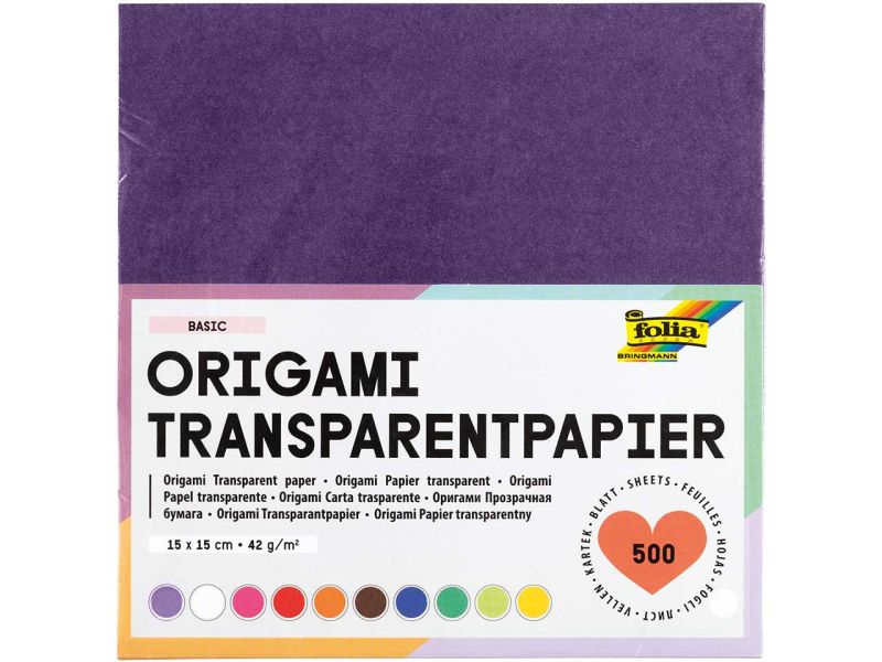 Folia Origami Transparentpapier, 15x15 cm, farbig sortiert