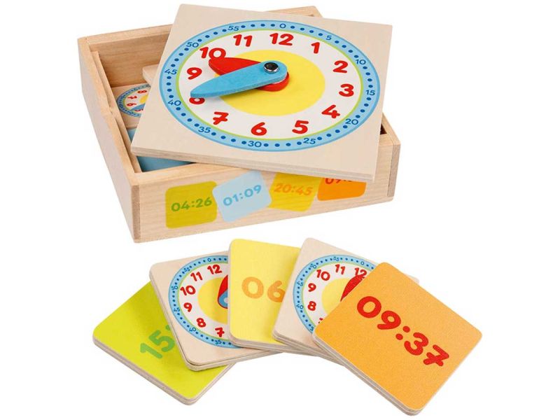 goki Lernuhr im Holzkasten, 12 x 12 x 3,5 cm, 13 Teile
