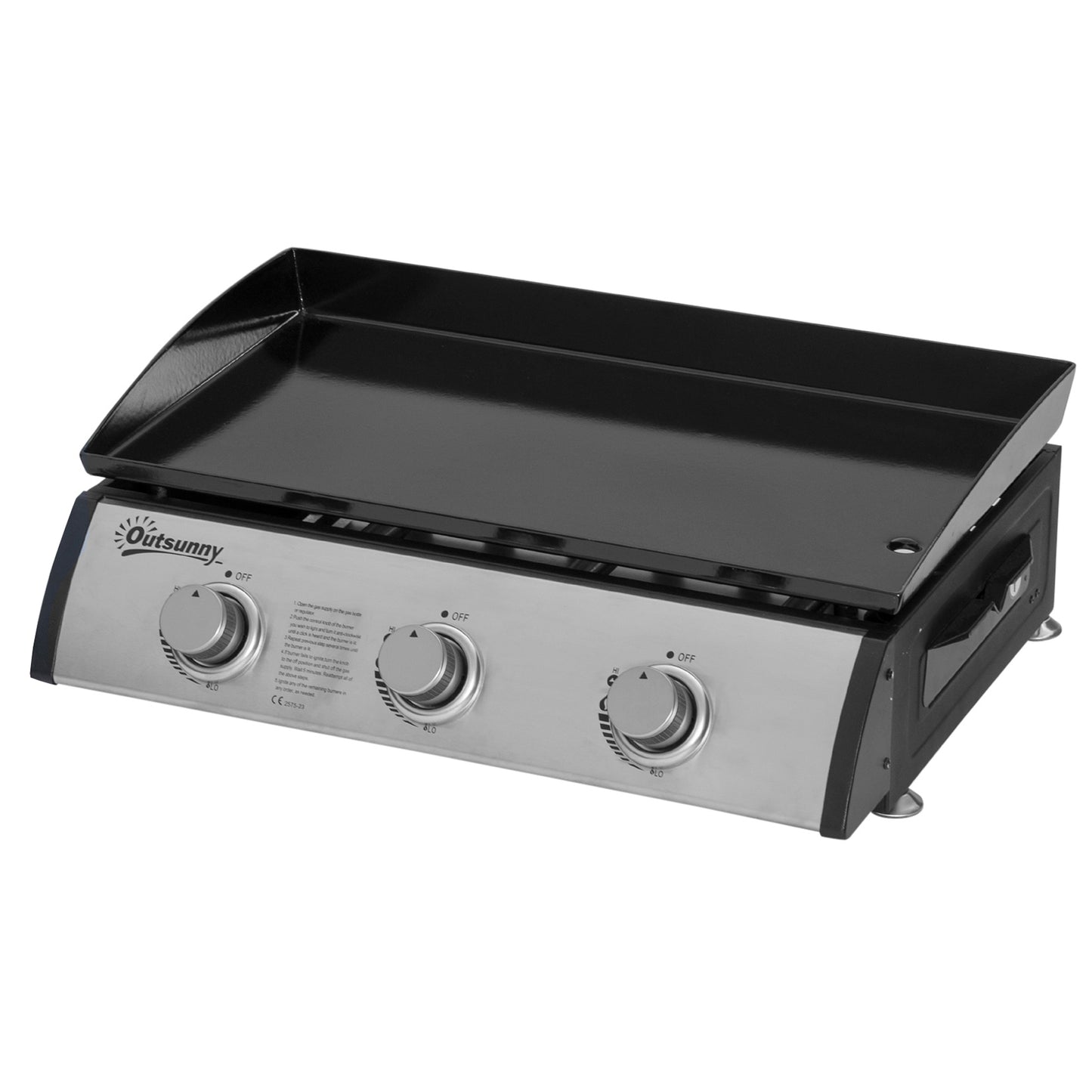 Outsunny Gasgrill 10000BTU/2,5 KW Gas-Grill inkl 3 Edelstahl-Brenner Druckminderer, Gasschlauch, BBQ Gartengrill für Balkon, Camping-Grill 63 x 48 x 21 cm Aosom