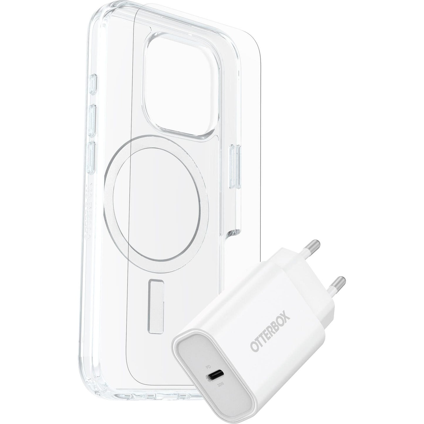 OtterBox KIT Apple iPhone 16 Pro (Symmetry Clear MagSafe / Premium Glass / EU USB-C Wall Charger 30W - white)