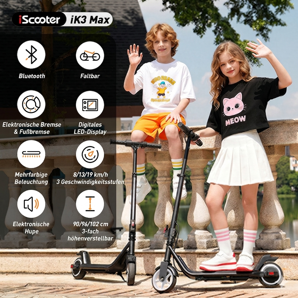 iScooter iK3Pro / iK3Max Kinder E-Scooter mit LED-Lichteffekten - iK3Max Orange