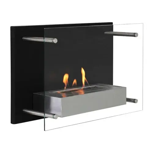 Bio-Ethanol Wandkamin in schwarz - Nevada, Stahl und Glas, bis 18 m², 2,2 kW