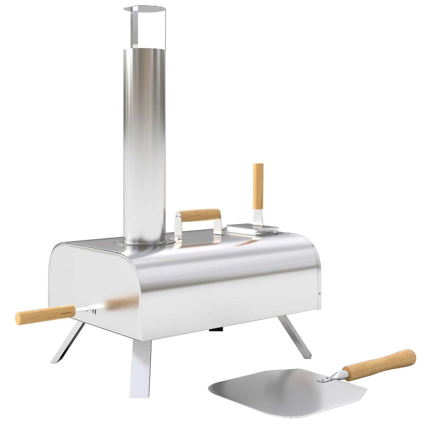 Outsunny Outdoor Pizzaofen Holzbefeuerter Pizza Ofen aus Edelstahl, Backofen mit 1cm dick Pizzastein Klappbein Pizzaschaufel Deckel Tragbarer Holzofen Pizzaöfen für Camping Garten Party Aosom