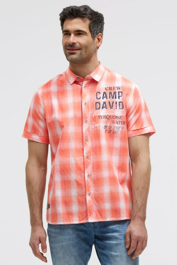 CAMP DAVID Karohemd Kurzarm mit Logo Print und Stickereien
