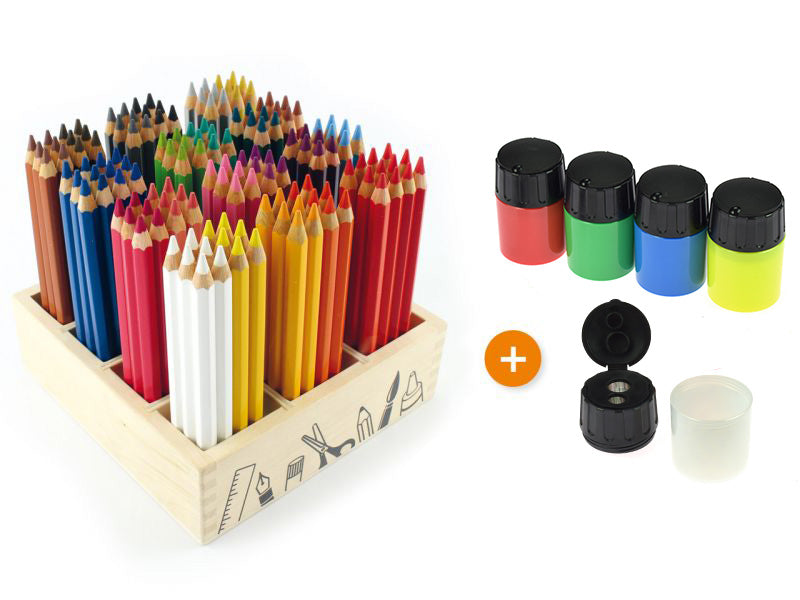 Lupino Buntstift lackiert, 144 Stifte-Spar-Set, inkl. 5 Spitzerdosen