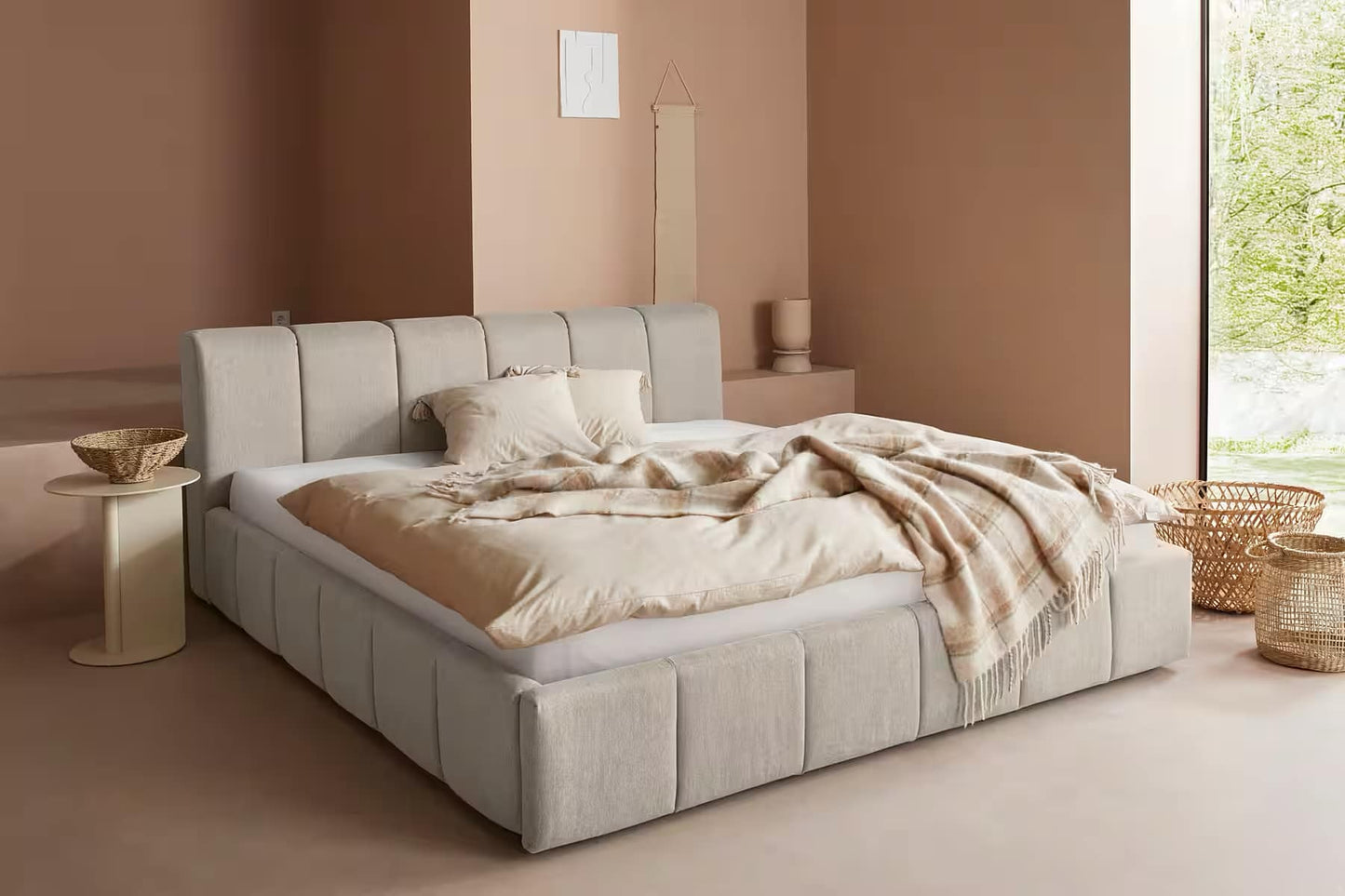 Maileen Polsterbett von LEGER by Lena Gercke, Mikrofaser Flachgewebe, Beige, wählbar in 180x200 cm oder 200x200 cm