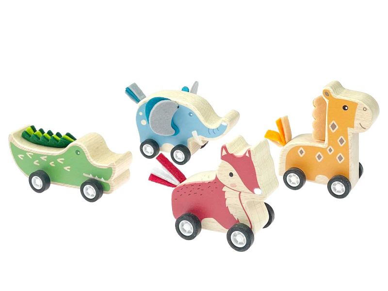 Spielheld Holz Aufzieh-Dschungel-Tier 4er-Set