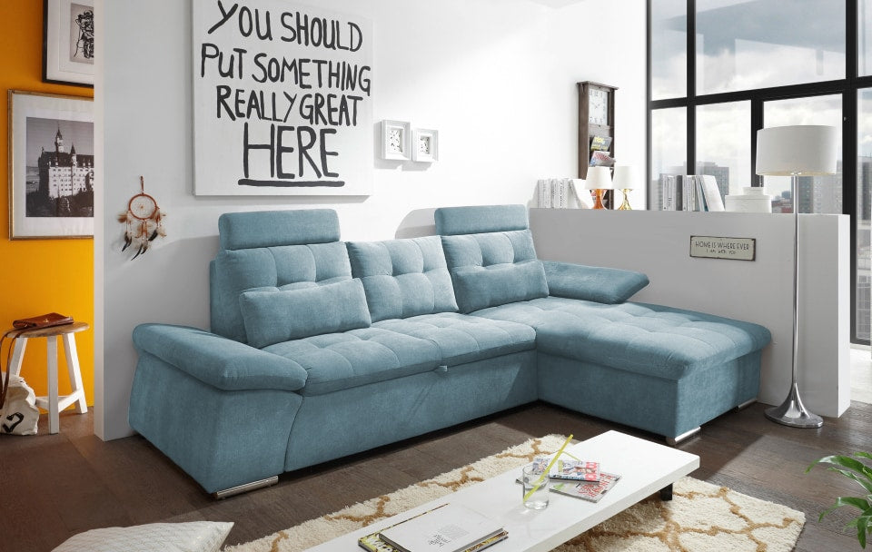 ED Exciting Design Nalo – Modernes Schlafsofa mit Bettkasten, verstellbaren Armlehnen und luxuriöser Uran Mikrofaser. Inklusive zwei Kopfstützen, in verschiedenen Farben wählbar