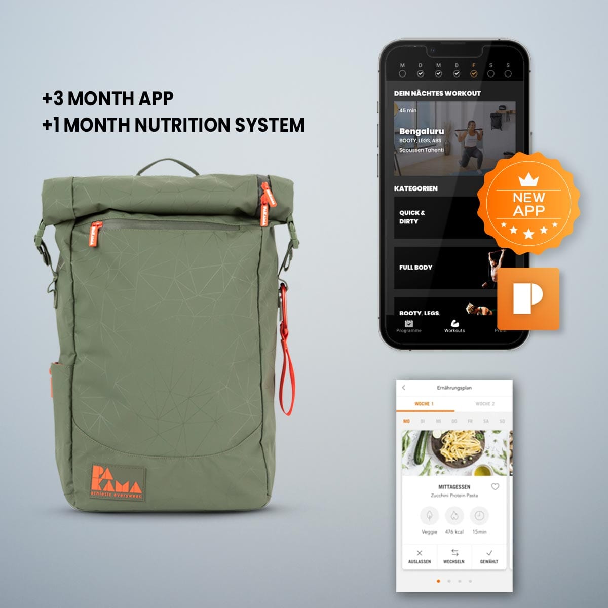 PAKAMA Fitnessstudio to Go (inkl. 3 Monate App) + Nutrition System 1 Monat - GOTHAM Green