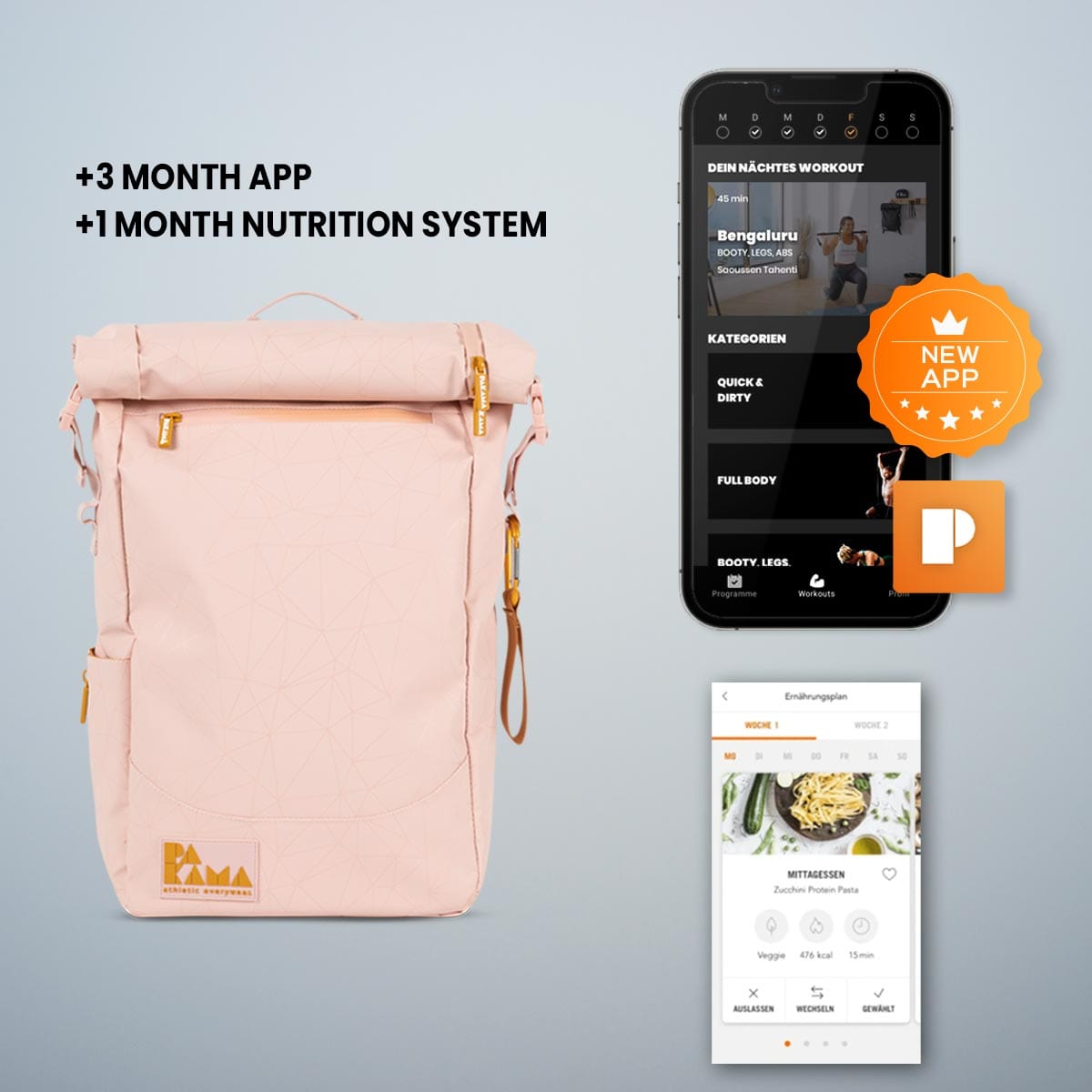 PAKAMA Fitnessstudio to Go (inkl. 3 Monate App) + Nutrition System 1 Monat - PARIS Pink