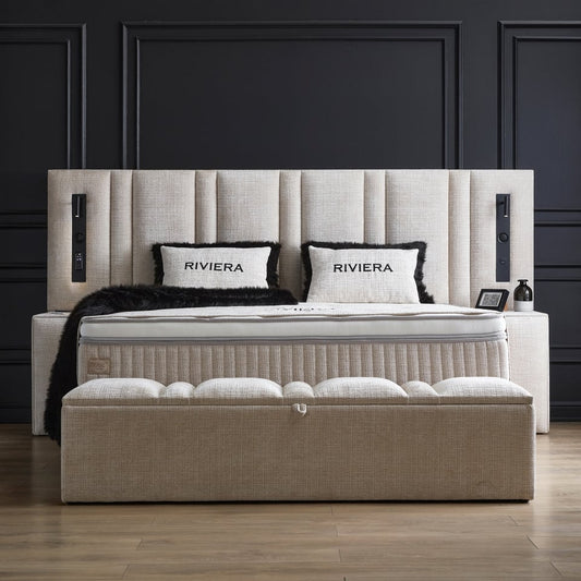 ABC Bedding: Schlafen wie auf Wolke 7 mit dem Boxspringbett Riviera - Bettkasten, Creme, Mikrofaser - 160x200cm und 180x200cm