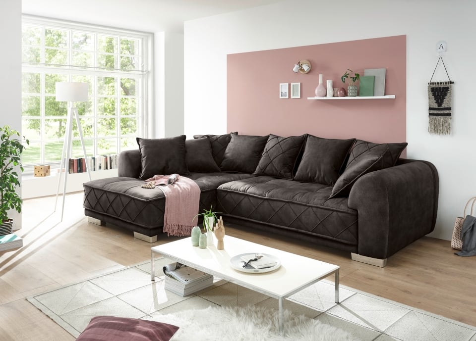 ED Exciting Design Sofa Sentina: Luxuriöses Ecksofa in Vielfalt von Farben und Materialien – Beidseitig montierbar mit Nosagfederung