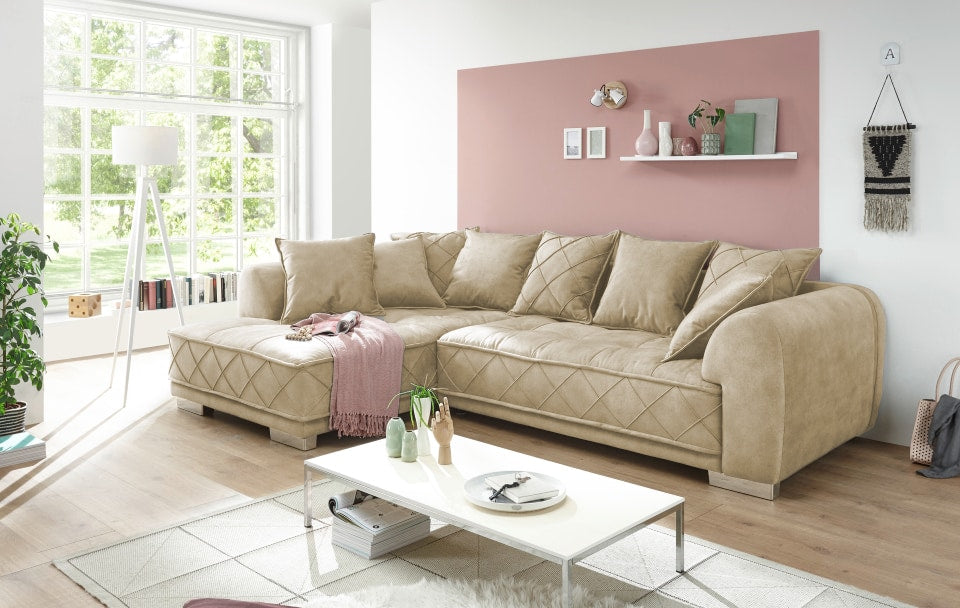 ED Exciting Design Sofa Sentina: Luxuriöses Ecksofa in Vielfalt von Farben und Materialien – Beidseitig montierbar mit Nosagfederung