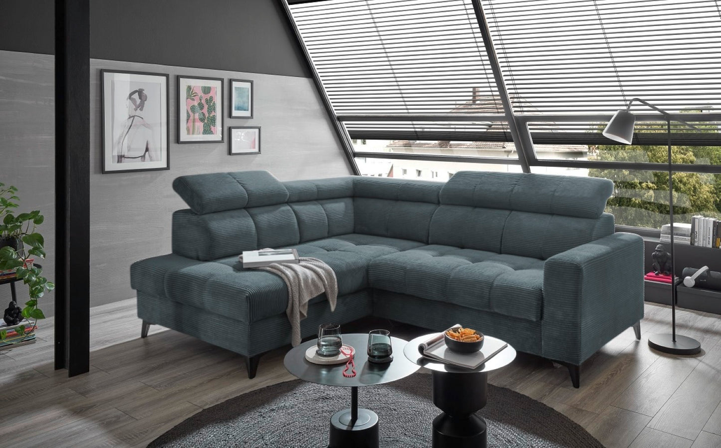 Ecksofa Bavaro elektronischer Sitztiefenverstellung und Breitcord-Bezug Ed Exciting Design