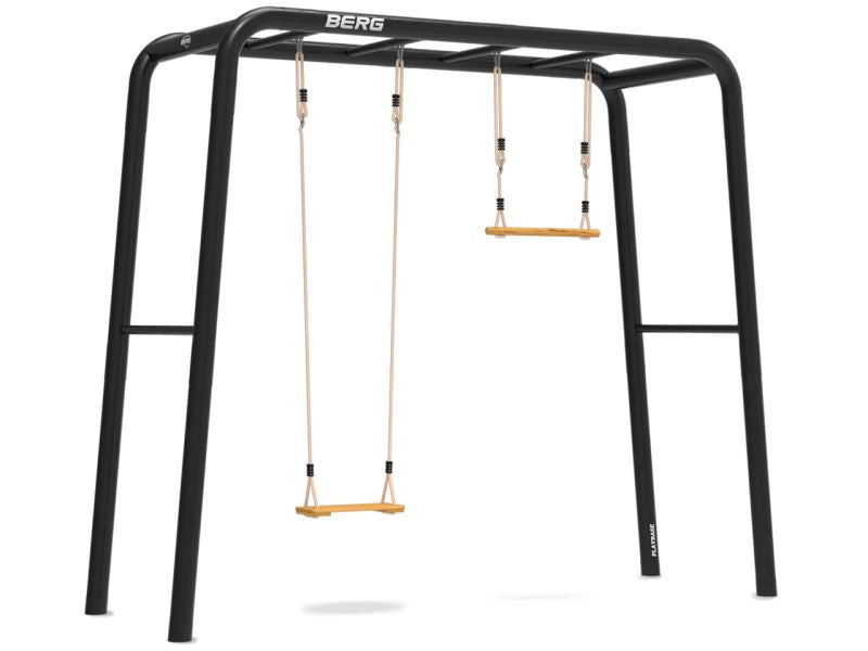 BERG PlayBase Medium TT Black mit Holzschaukel und Holztrapez