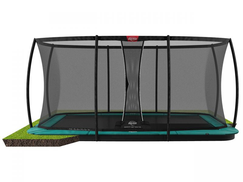 BERG Trampolin Ultim Champion FlatGround 410 Grün inkl. Sicherheitsnetz Deluxe XL