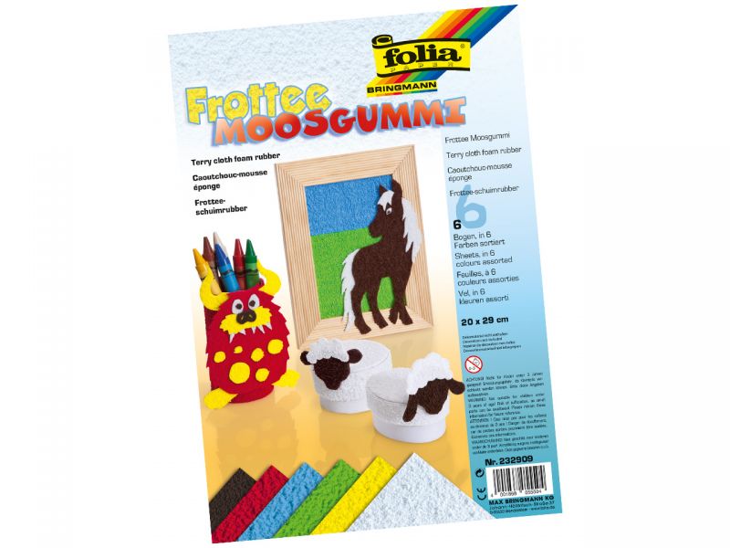 Folia Frottee-Moosgummi, 20 x 29 cm, 6 Farben, sortiert