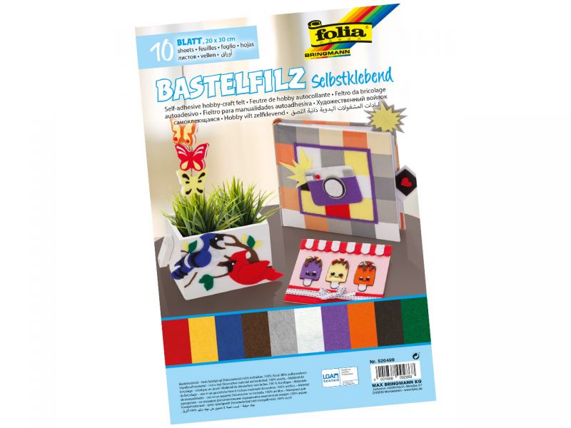 Folia Bastelfilz selbstklebend, 10 Farben sortiert