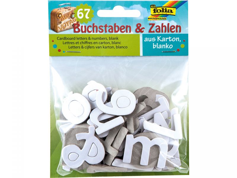 Folia Kartonstanzteile Buchstaben & Zahlen, blanko, 67-tlg.