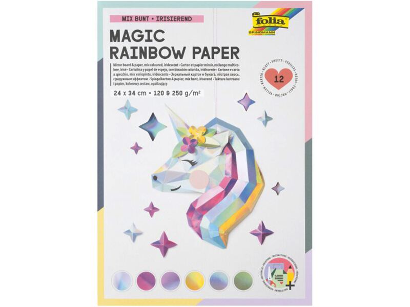 Folia Paper Block »Magic Rainbow«, 120 & 250g/m², 24x34xcm, 12 Blatt, irisierende Farben