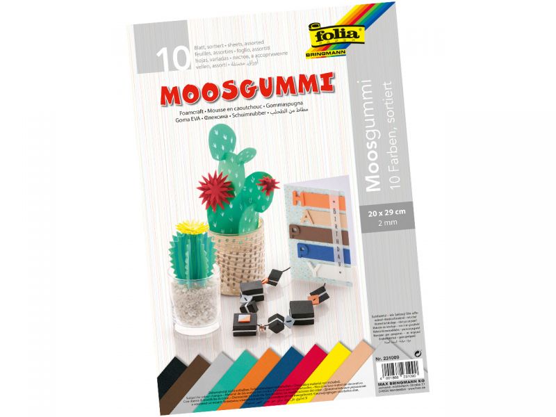 Folia Moosgummi, 20 x 29 cm, 10 Farben, sortiert
