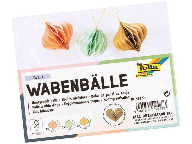 Folia Wabenbälle »Sweet«, pastellfarben, 3 Stück