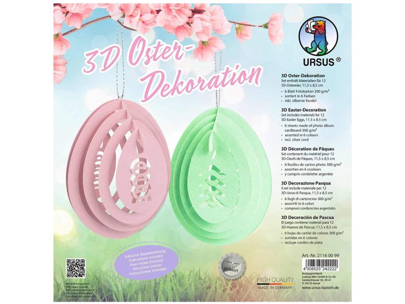 URSUS Bastel-Set 3D Oster-Dekoration, 12 Stück